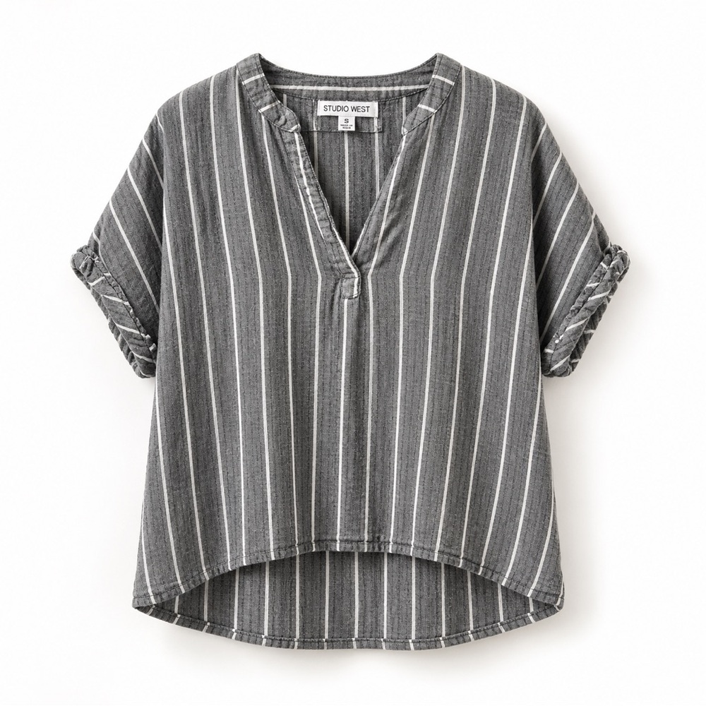 Studio West Cotton Swing Tee | Boho Paisley Bell Sleeve Top